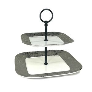 Bella Lux Silver Filigree 2-Tiered Plate Stand